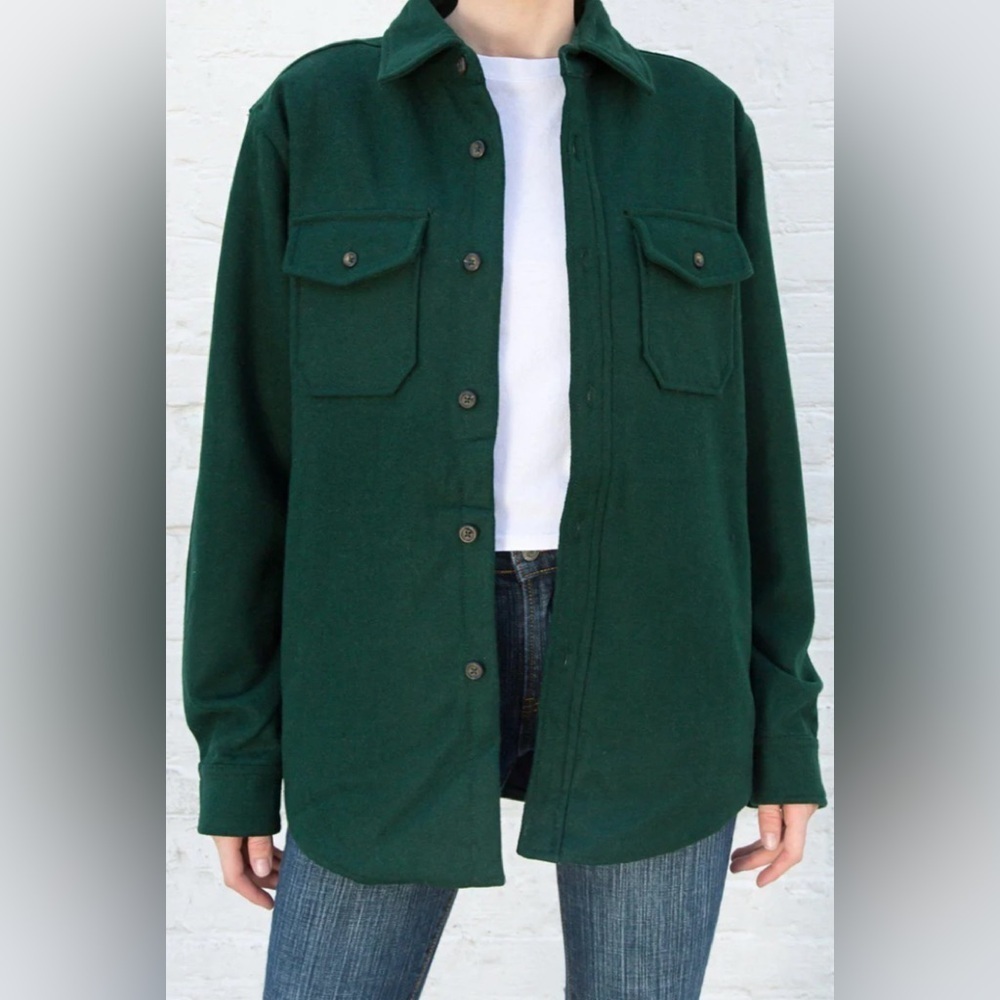 Brandy Melville Wool Blend Quilted Lining Shirt Jacket Shacket One Size Green